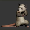 3D Rendered Cartoon Opossum Character in Standing Pose With Long Pink Tail