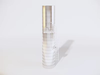 Vertical Silver Cylindrical Industrial Equipment With Ladder And Platform Structure 3d model