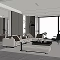 Modern Living Room Interior Design With White Sofa Ottoman And Large Scenic Window View