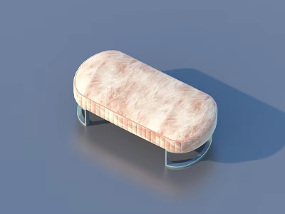 Modern Minimalist Upholstered Stool With Pinkish White Marble Texture And Metal Frame 3d model