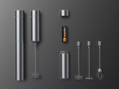 Modern Gray Kitchen Appliances With Cylindrical Hand Mixer Whisk And Battery 3d model