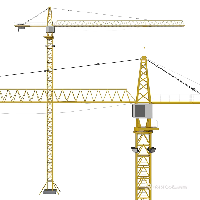 Industrial Tower Crane Equipment With Yellow Steel Structure For Construction Lifting Operations 3d model 