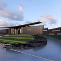 Modern Entrance Gate With Steps Lawn Lighting And Clear Blue Sky