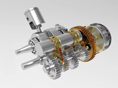 Detailed Industrial Equipment Mechanical Structure Featuring Gears Piston Shaft and Transparent Casing 3d model