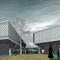 Modern Greenland Group Sales Office Building With Glass Curtain Wall And Surrounding Landscaping Trees