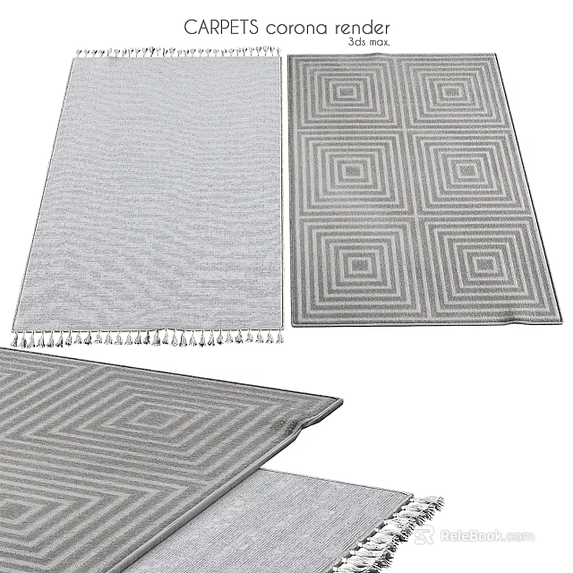Modern Geometric Square Pattern Square Carpet With Fringe And Soft Texture 3d model 