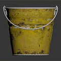 Vintage Yellow Bucket With Metal Handle And Stained Worn Surface