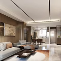 Modern Living And Dining Room Interior Design With Sofa Coffee Table Rug And Wall Art