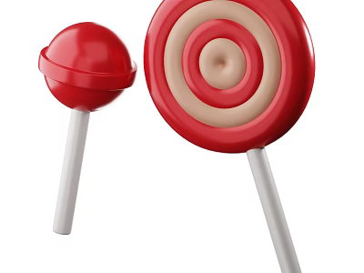 Sweet Colorful Lollipops With Red Spherical And Red White Beige Concentric Patterns 3d model