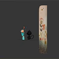 Two Black Cats Big And Small Standing By Blue Vase With Colorful Flowers And Leaves