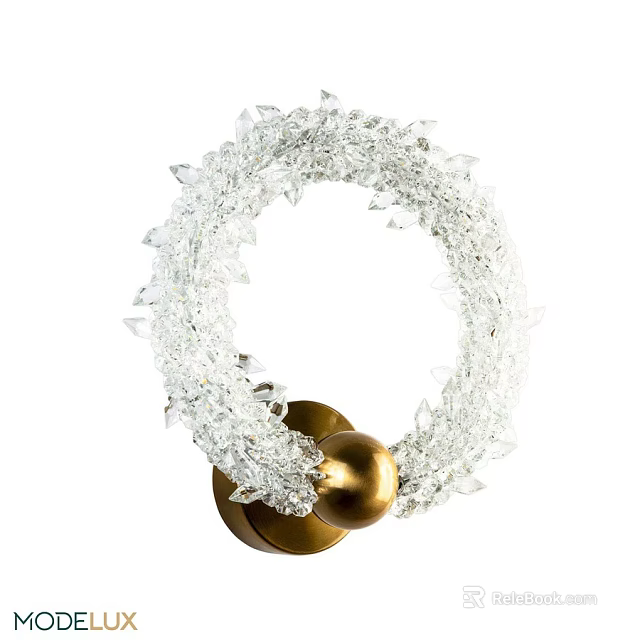 Elegant Crystal Circular Wall Lamp with Gold Base and Decorative Elements 3d model 
