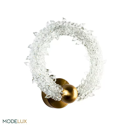 Elegant Crystal Circular Wall Lamp with Gold Base and Decorative Elements 3d model