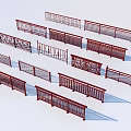 Different Red Railing Design Variations Arranged on White Background for Showcase 3d model