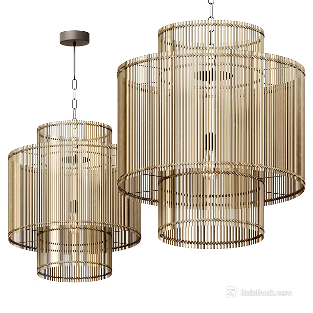 Elegant Modern Chandeliers Featuring Layered Cylindrical Striped Metal Shades and Contemporary Design 3d model 