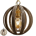 Rustic Wooden Chandelier With Circular Open Frame And Transparent Vintage Bulb For Interior Lighting