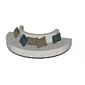 Curved Irregular Sofa With Light Fabric And Decorative Pillows In Modern Interior