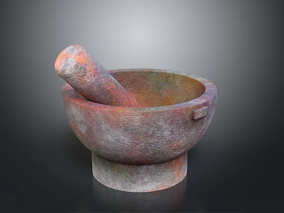 Rustic Textured Stone Mortar and Pestle with Earthy Tones for Household Grinding 3d model