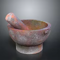 Rustic Textured Stone Mortar and Pestle with Earthy Tones for Household Grinding