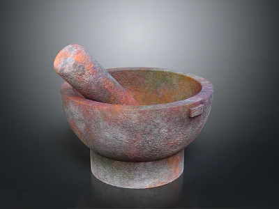Pounding garlic mortar wood garlic mortar container pestle and mortar pestle stone mortar hammer 3d model