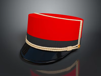 Red Black Military Style Cap Featuring Gold Trim and Shiny Black Brim 3d model