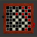 Classic Checkerboard Game Board With Red Border Black White Squares And Pieces