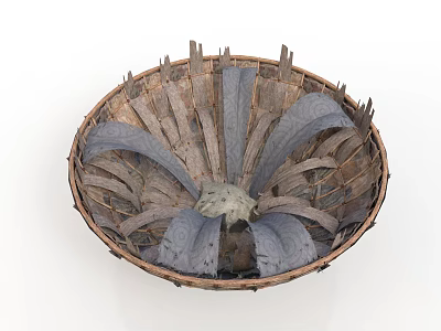 Handmade Woven Storage Basket With Wooden And Fiber Strips In Circular Design 3d model