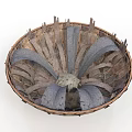 Handmade Woven Storage Basket With Wooden And Fiber Strips In Circular Design