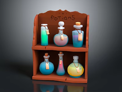 Medical Devices Storage Shelf With Glass Bottles Cork Stoppers And Labels 3d model