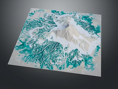 3D Terrain Model With White Mountain Peak And Turquoise Green Textured Surroundings 3d model