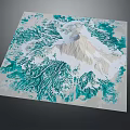 3D Terrain Model With White Mountain Peak And Turquoise Green Textured Surroundings