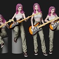 guitarist musician playing electronic guitar cello band figure bar resident singing hair dyed figure overalls woman 3d model