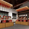 Traditional Chinese Style Store Interior With Wooden Shelves Display Cabinets Chandeliers And Product Displays