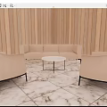 Beige Sofa And Coffee Table Set With Armchairs On Marble Patterned Floor 3d model