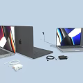 Modern Laptop Screens Open Closed With Charger And Cable Accessories