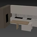 Modern Kitchen With Gray Cabinets Wooden Island Counter And Under Cabinet Lighting