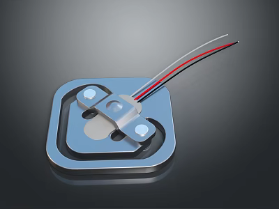 Blue Square Electronic Component Featuring Metal Parts And Red Black Wires On Dark Background 3d model