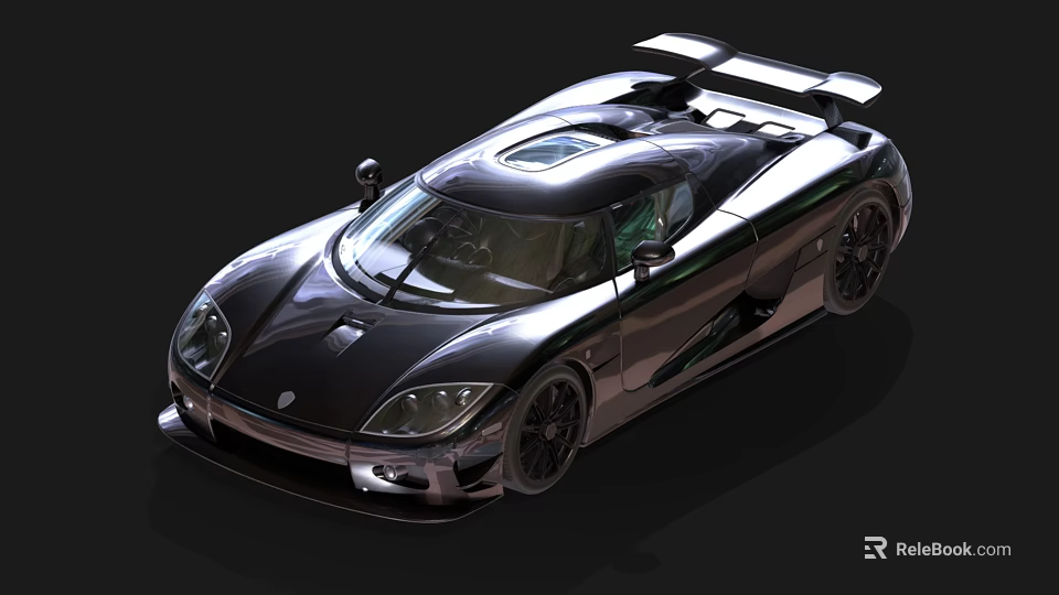 Black High Performance Supercar with Sleek Aerodynamic Body Shiny Exterior and Rear Spoiler 3d model 