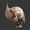 Monster Character Creature With Pink Bulky Body Single Horn Sharp Teeth Metal Accessories