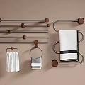 Bathroom Accessories Featuring Metal Towel Racks With Wooden Knobs And Hanging Towels