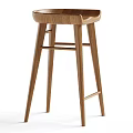 Natural Wooden Bar Stool With Curved Backrest And Sturdy Leg Structure