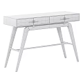 Dark Brown Wooden Desk with Two Drawers Gold Metal Handles Curved Legs And Golden Crossbar
