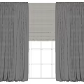 Gray Curtains With Light Roman Shade For White Framed Grid Pane Window