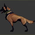 Standing Black And Orange Dog With Green Collar In Cartoon 3D Model Style