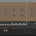Wooden Storage Lockers In Organized Locker Room With Bench And Shoes