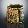 Ornate Golden Cuff Bracelet With Scarab Beetle Design Colorful Gemstones And Detailed Patterns