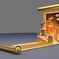 Chinese Traditional Art Installation with Golden Scroll Ancient Figures Cranes and Clouds