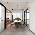 Modern Living and Dining Room Interior With Gray Sofa Rug TV Wall And Dining Table