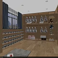 Retail Store in Shopping Mall Featuring Wooden Shelves Children's Apparel and Shoe