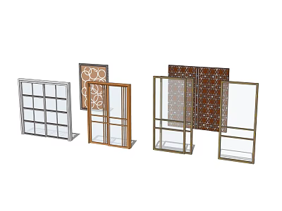 Stylish Sliding Doors With Various Designs White Brown And Gold Frames Clear And Patterned Glass 3d model