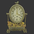 Vintage Iron Tabletop Clock Furniture With Bird Ornament And Floral Accent Base